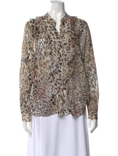 Pre-owned L'agence Animal Print V-neck Blouse In Brown