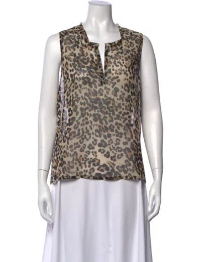 Pre-owned L'agence Animal Print V-neck Blouse In Brown