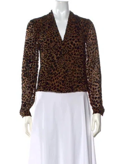 Pre-owned L'agence Animal Print V-neck Blouse In Brown