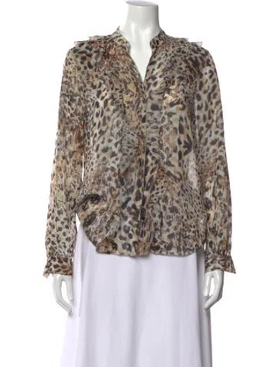 Pre-owned L'agence Animal Print V-neck Blouse In Brown