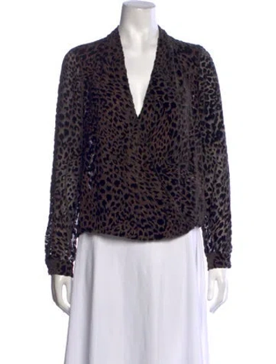 Pre-owned L'agence Animal Print V-neck Blouse In Brown
