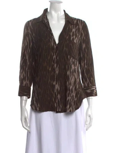 Pre-owned L'agence Animal Print V-neck Blouse In Green