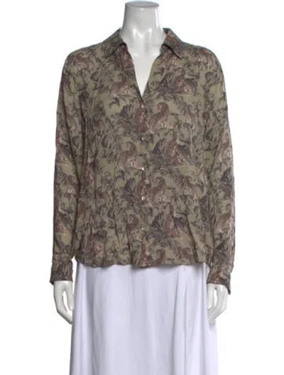 Pre-owned L'agence Animal Print V-neck Blouse In Green
