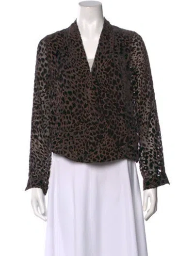 Pre-owned L'agence Animal Print V-neck Blouse In Multi