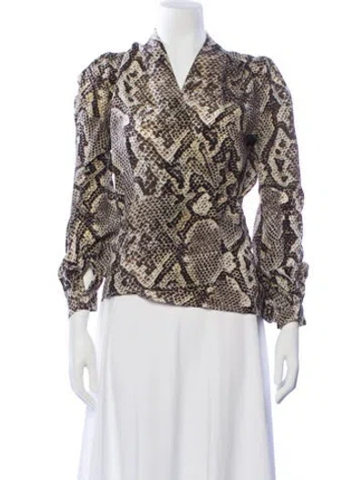 Pre-owned L'agence Animal Print V-neck Blouse In Neutral