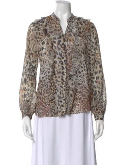 Pre-owned L'agence Animal Print V-neck Blouse In Neutral