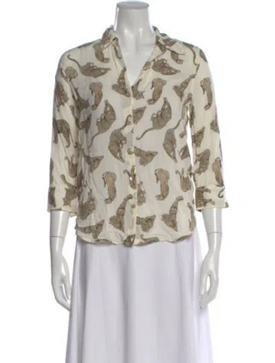 Pre-owned L'agence Animal Print V-neck Blouse In Neutral