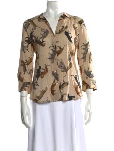 Pre-owned L'agence Animal Print V-neck Blouse In Neutral