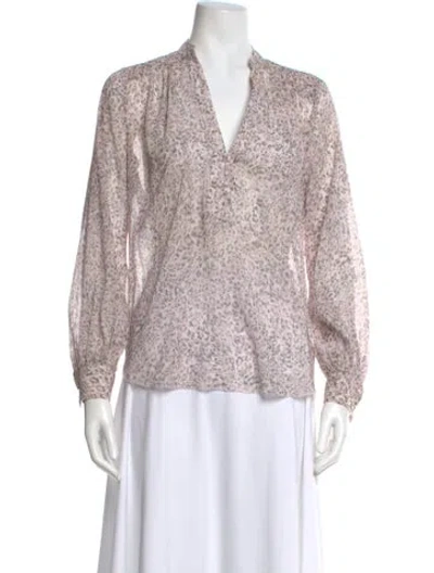 Pre-owned L'agence Animal Print V-neck Blouse In Pink