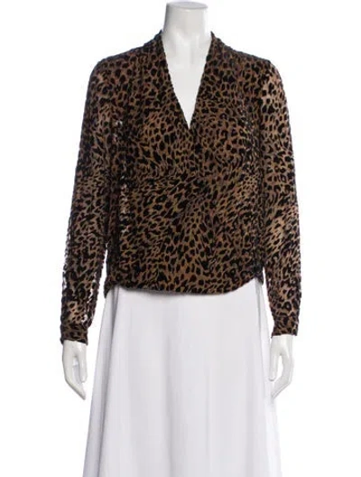 Pre-owned L'agence Animal Print V-neck Blouse In Purple