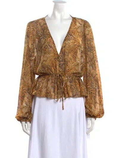 Pre-owned L'agence Animal Print V-neck Blouse W/ Tags In Brown