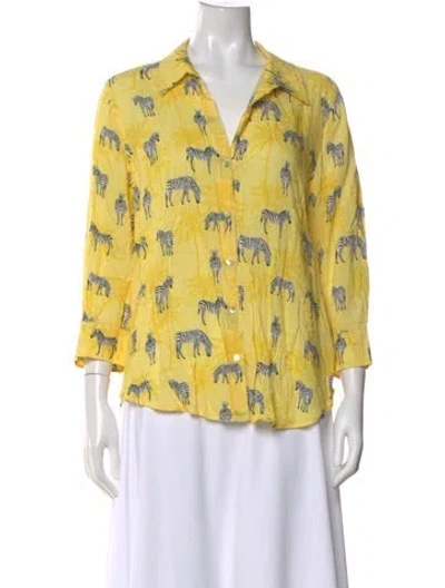 Pre-owned L'agence Animal Print V-neck Blouse In Yellow