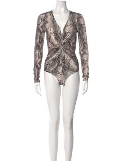 Pre-owned L'agence Animal Print V-neck Bodysuit In Neutral
