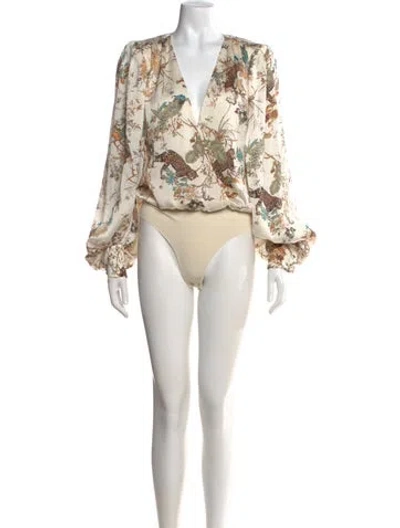 Pre-owned L'agence Animal Print V-neck Bodysuit In Neutral