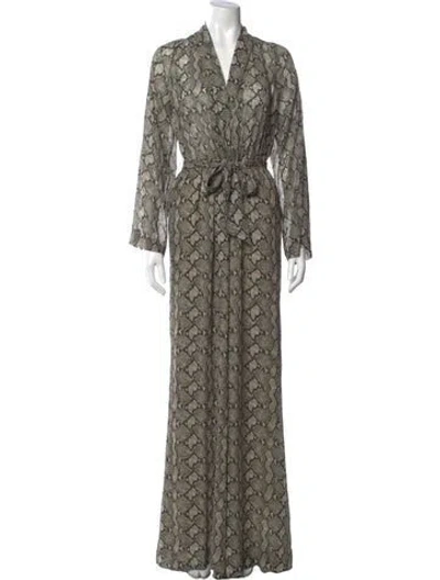 Pre-owned L'agence Animal Print V-neck Jumpsuit W/ Tags In Neutrals