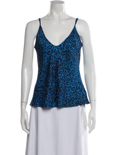 Pre-owned L'agence Animal Print V-neck Top In Blue