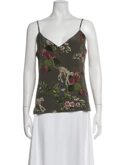 Pre-owned L'agence Animal Print V-neck Top In Green