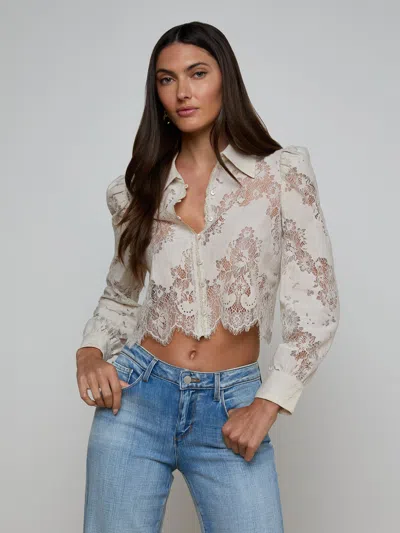 L'agence Anita Lace Crop Button-up Shirt In White