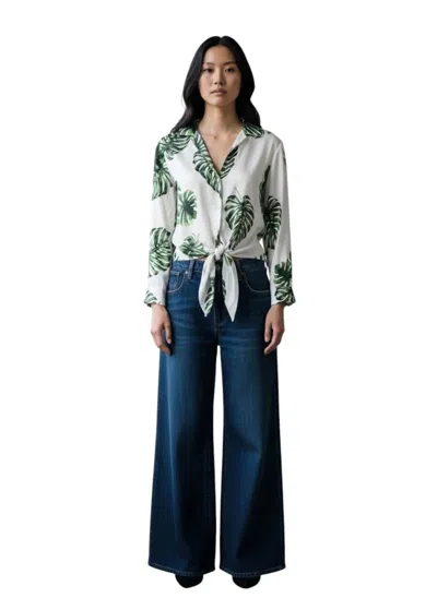 L'agence Annie Tropical Leaf Blouse In White/green In Multi