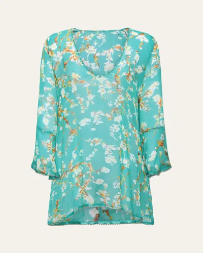 L'agence Ansley Cherry Sheer Mini Dress In Blue