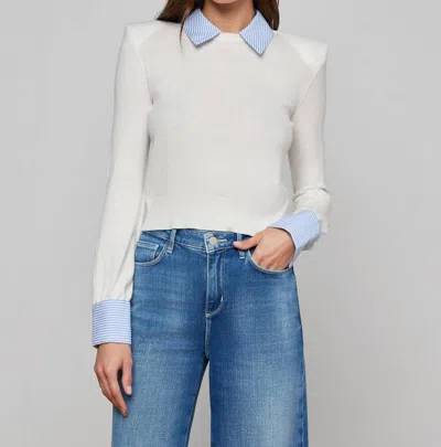 L'AGENCE APRIL POPLIN COLLAR PULLOVER IN WHITE BLUE STRIPE