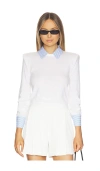 L'agence April Poplin Collar Pullover Top In White