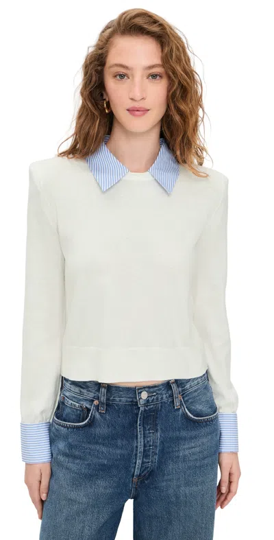 L'AGENCE APRIL POPLIN COLLAR PULLOVER WHITE/BLUE STRIPE