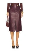 L'agence Arlette Whipstitch Vegan Leather Midi Skirt In Burgundy