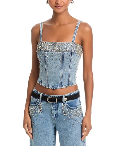L'agence Arlin Embellished Denim Tank Top In Malibu In Blue