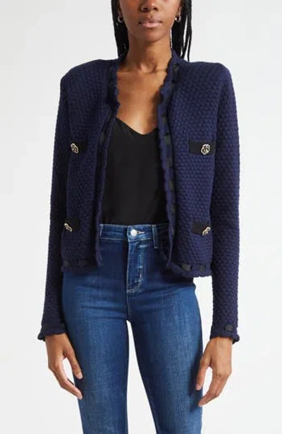 L'agence Astor Contrast Trim Cardigan In Blue