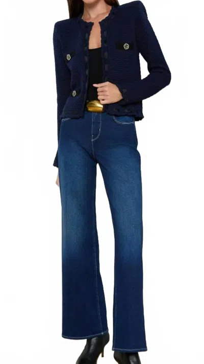 L'agence Astor Grosgrain Trimmed Cardigan Jacket In Midnight In Blue