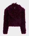 L'agence Aura Cropped Faux Fur Jacket In Burgundy