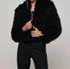 L'agence Aura Cropped Faux Fur Jacket In Black