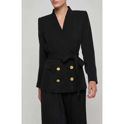 L'agence Aven Wrap Tie Waist Double Breasted Blazer In Black