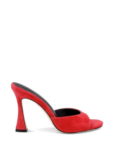 L'agence Avery Suede Heeled Mules In Red