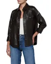 L'agence Avina Leather Button Front Blouse In Black