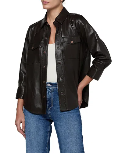 L'agence Avina Leather Button Front Blouse In Black