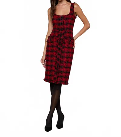 L'agence Aya Tweed Midi Dress In Red Black Houndstooth