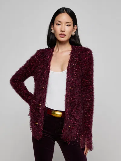 L'agence Azure Fringe Cardigan Blazer In Red