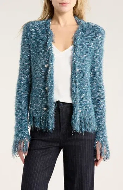 L'agence Azure Knit Fringe Cardigan Blazer In Blue