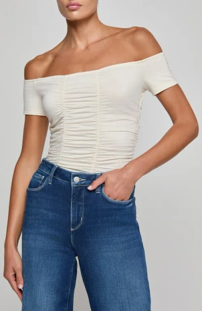 L'agence Baliegh Off Shoulder Ruched Bodysuit Vintage White