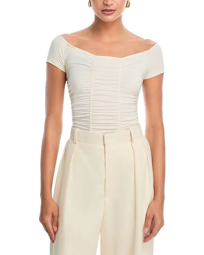 L'agence Baliegh Off Shoulder Ruched Bodysuit Vintage White
