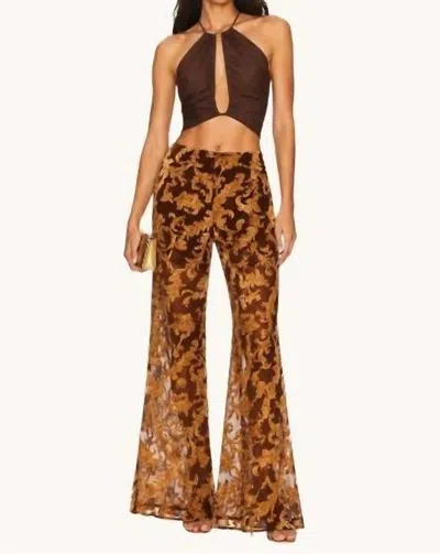 L'agence Baroque Flocked Flare Pants In Brown Gold In Multi