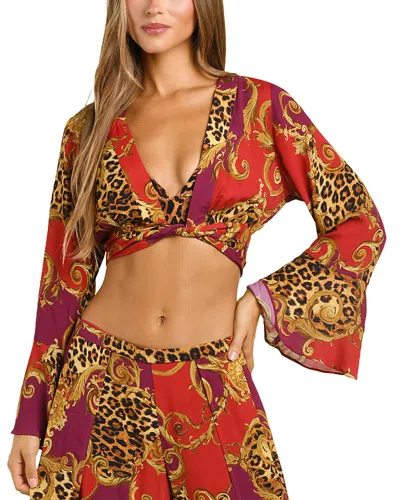 L'agence Baroque Leopard Scroll Ambala Crop Top Swim Cover-up In Red