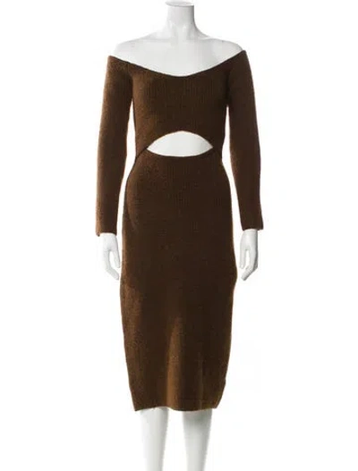 Pre-owned L'agence Bateau Neckline Midi Length Dress In Brown