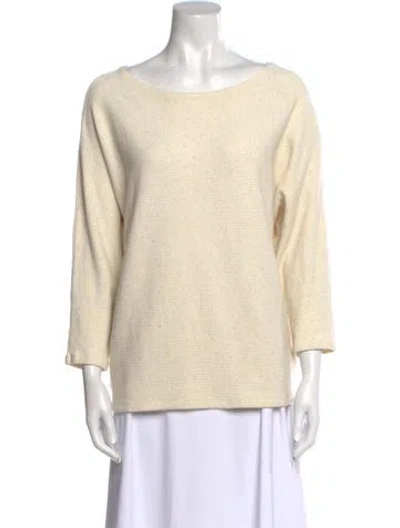 Pre-owned L'agence Bateau Neckline Three-quarter Sleeve Top In Neutral