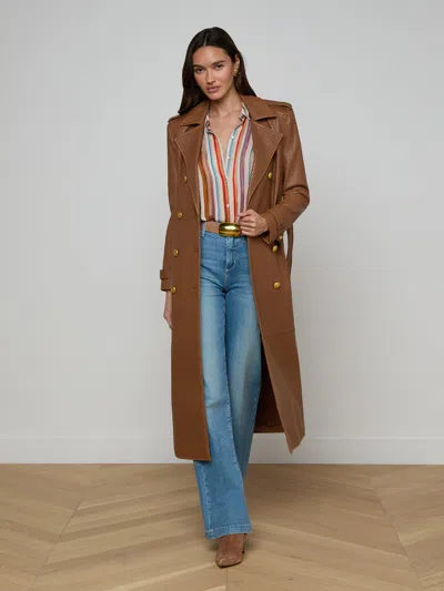 L'agence Baylee Leather Trench Coat In Brown