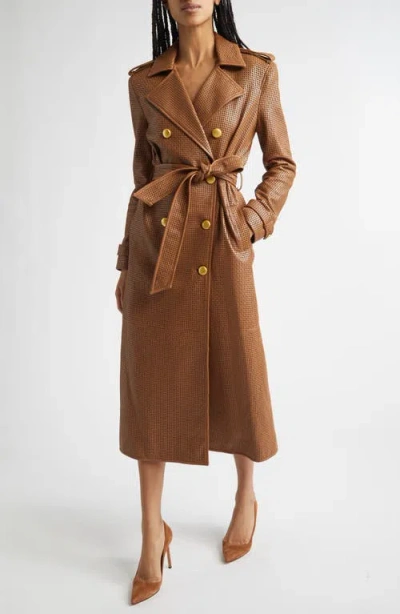 L'agence Baylee Perforated Leather Trench Coat In Brown