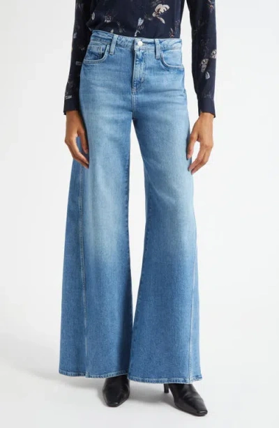 L'agence Beau Seamed High Waist Wide Leg Jeans In Blue
