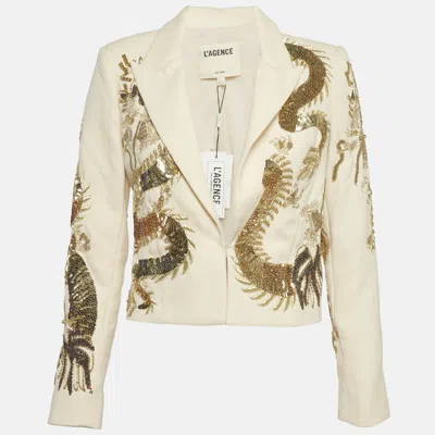 Pre-owned L'agence Beige Cotton Noely Sequin Dragon Blazer S In Sand